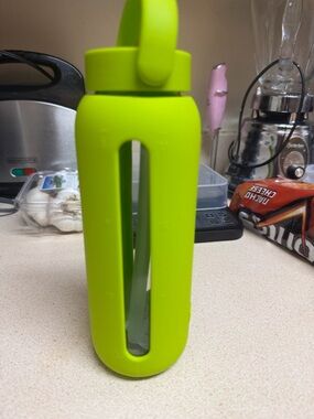 BINK Green Silicone Sleeve Glass Water Bottle with Carry Handle